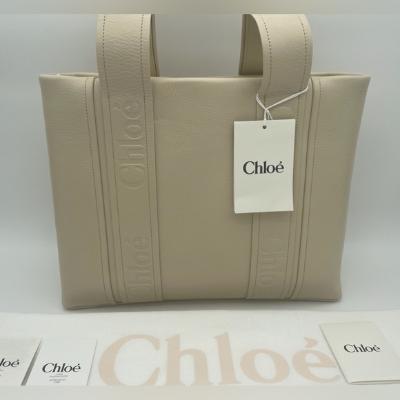 $2K NEW CHLOE LEATHER LOGO MEDIUM WOODY TOTE BAG PURSE AUTHENTIC NWT! - Picture 4 of 13